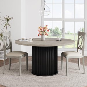 47" Table à manger ronde pour 4-6 personnes, Table de salle à manger avec socle en métal robuste Waveform, Farmhouse Circle Table de cuisine pour salle à dîner, Cuisine