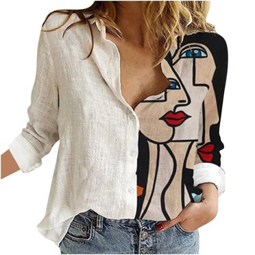 Heliisoer Hauts pour Femmes, Liquidation d'Été T-shirt pour Femmes Décontracté Ample en Coton Slub à Imprimé de Dessin Animé Chemise à Manches Longues