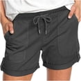 thumbnail image 1 of Plebaso Summer Womens Shorts Casual Drawstring Roll up Shorts Loose Solid Color Beach Shorts with Pockets, 1 of 5