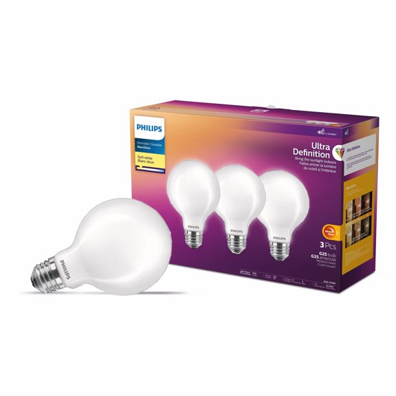 Philips Ultra Definition G25 E26 60W Soft White WarmGlow (2200-2700K) LED Frosted Bulb 3-Pack