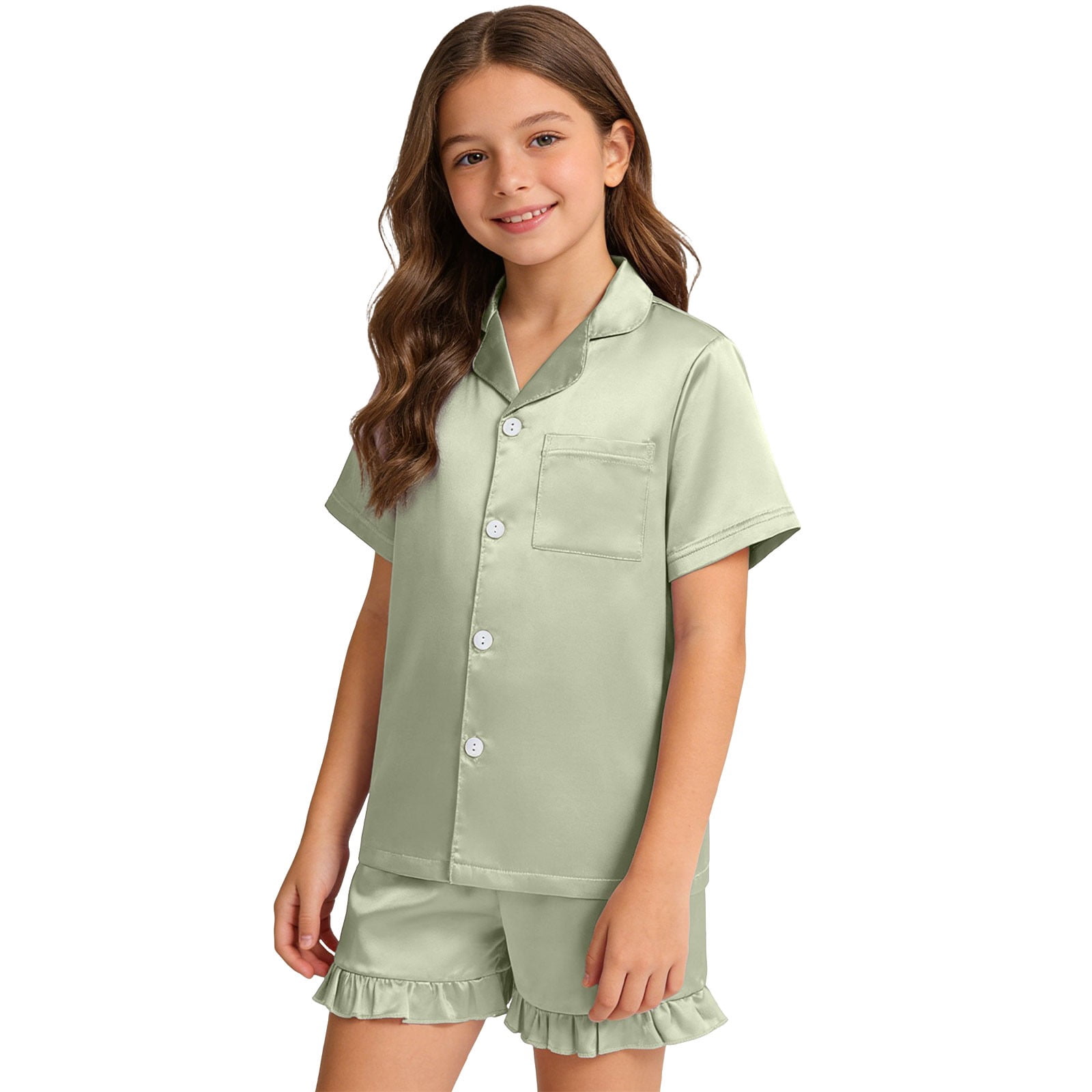 Akiihool Cotton Button Down Pajamas Women Girls Pajamas Ruffle Tank Top ...
