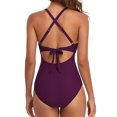 thumbnail image 3 of Innerwin Maillot de Bain Dégradé pour Femmes, une Pièce, Manches Longues, Dos Nu, Fuchsia, 3 of 4