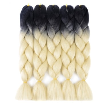 Jumbo Braiding Hair Extensions Ombre Kanekalon Jumbo Braids 5Pcs/Lot Synthetic Braiding Hair for Crochet Hair (24" Black-Blonde)