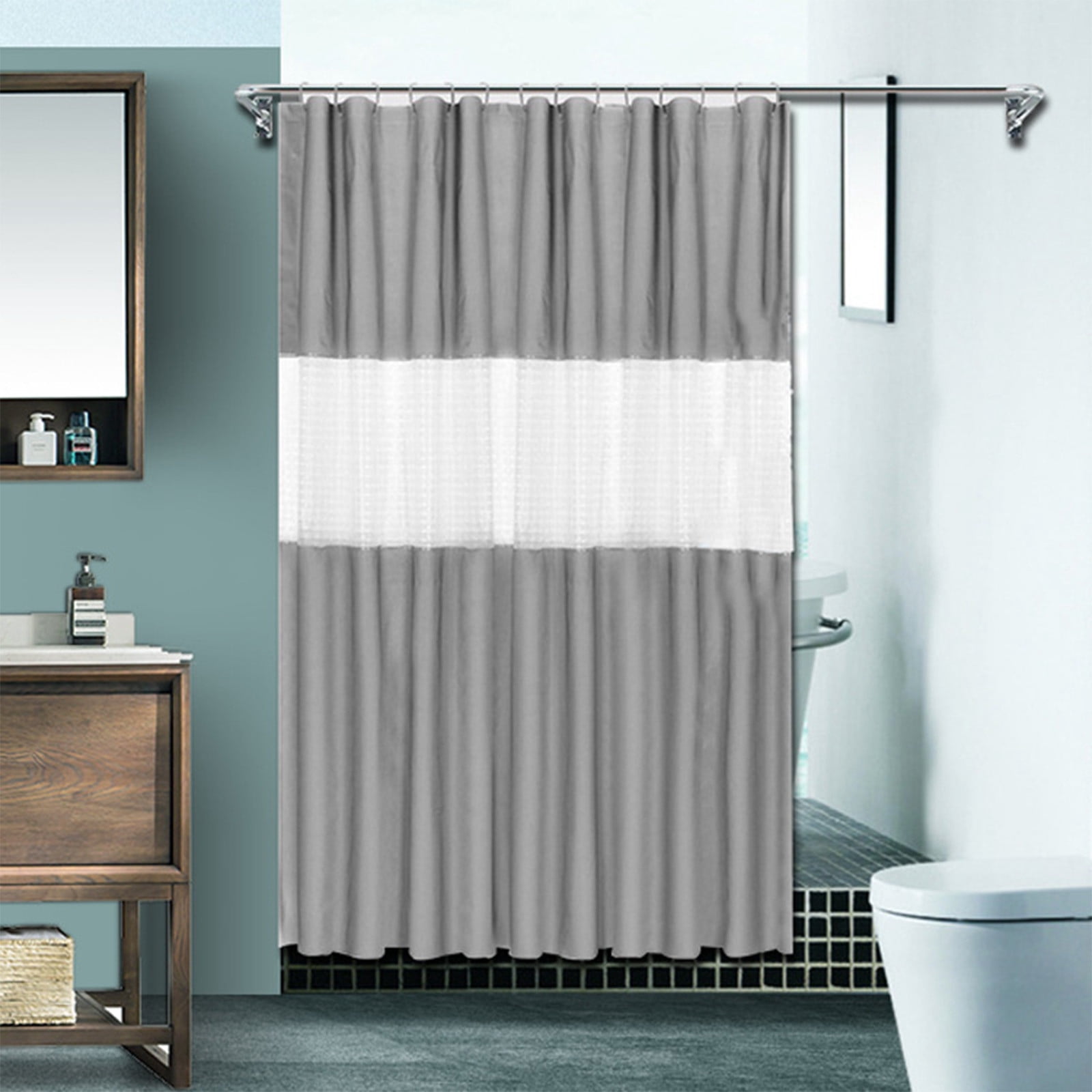 TIMIFIS Shower Curtain for Bathroom Modern Shower Curtain Winter in Bath 71X71 Inches Long Shower Curtains Set , Hotel Style with Translucent Top Window Shower Curtain Liner
