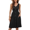 thumbnail image 1 of Robes d'Été pour Femmes Sans Manches Décontractées Amples Évasées à Boutons Robe Midi avec Poches Noir m, 1 of 9