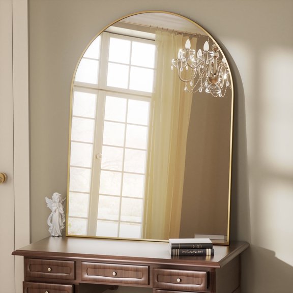 BEAUTYPEAK Miroir de Salle de Bain 30 Pouces x 40 Pouces Miroir Mural pour Meuble-Lavabo en Arche, Or