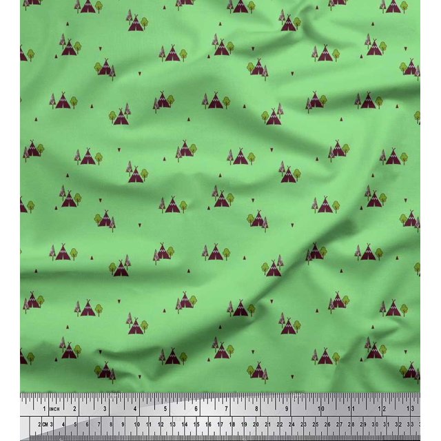 Soimoi Poly Georgette Fabric Triangle,Tree & Tent Tribal Print Fabric by Yard 42 Inch Wide