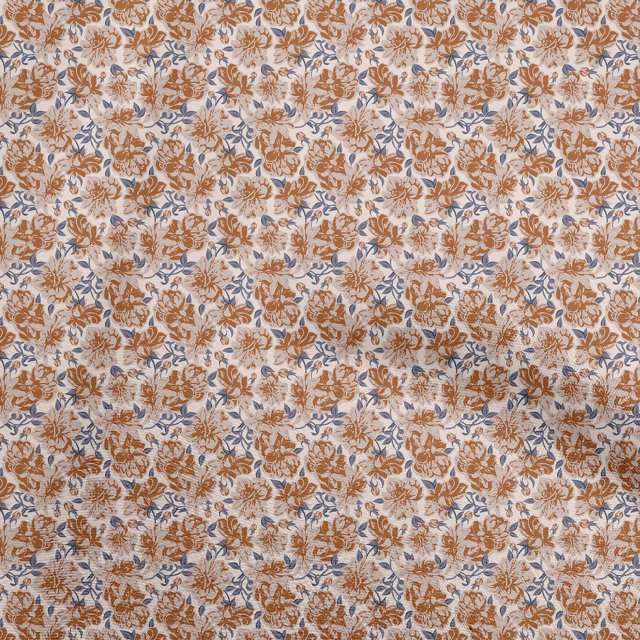 oneOone Rayonne Brun Rouille Tissu Floral Tissu pour Robe Tissu Imprimé Tissu au Mètre 56 Pouces de Large