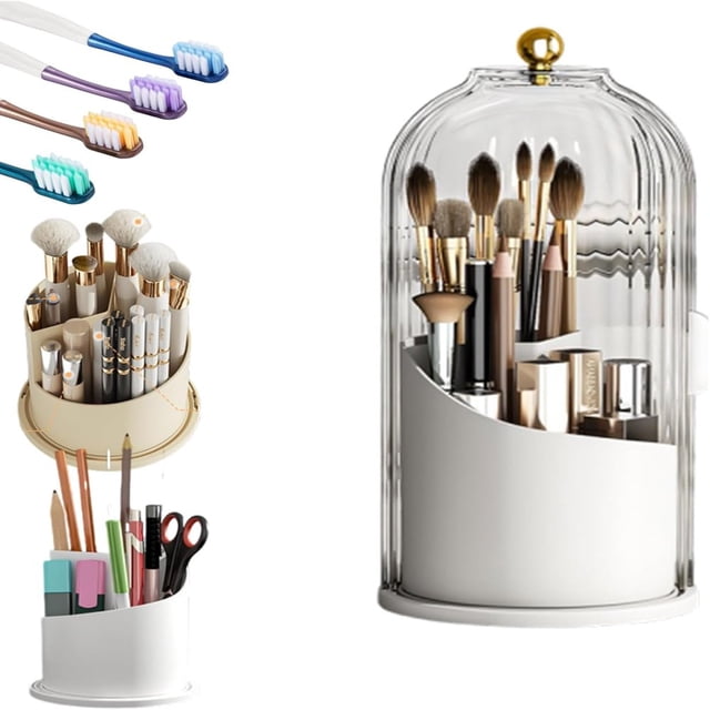 Concealed Toothbrush Holder Toothbrush Holders for Bathrooms 360 Rotating Waterproof Dustproof Toothpaste Holders with Sliding Lid for Vanity Makeup Brushes Holder Pen Holder Stora,b
