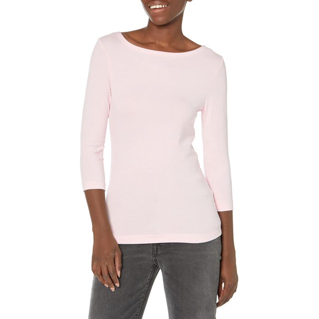 walmart Essentials T-Shirt à Encolure Bateau à Manches 3/4 pour Femmes