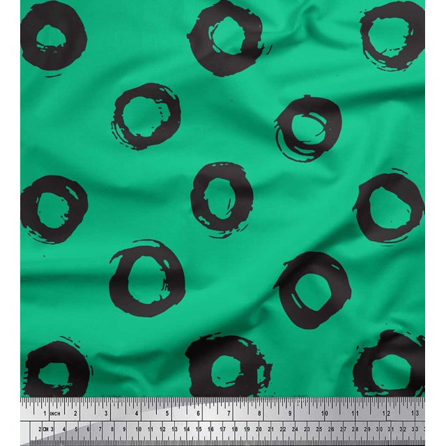 Soimoi Green Heavy Canvas Fabric Line & Circle Geometric Printed Craft Fabric by the Yard 58 Inch Wide