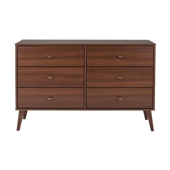 Prepac 52.5 in W x 33 in H x 16.75 in D Milo Mid Century Modern 6-Drawer Dresser