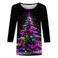 thumbnail image 4 of Meichang Chemises de Noël pour Femmes Grande Taille Manches 3/4 Col Rond Hauts de Vacances Classiques T-Shirts Graphiques Arbre de Noël en Solde Cadeaux de Noël, 4 of 5