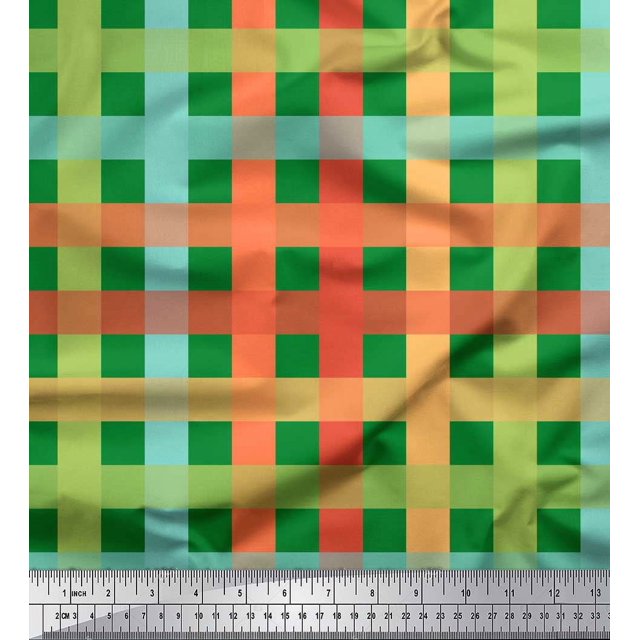 Soimoi Green Heavy Canvas Fabric Check Check Print Fabric by the Yard 58 Inch Wide