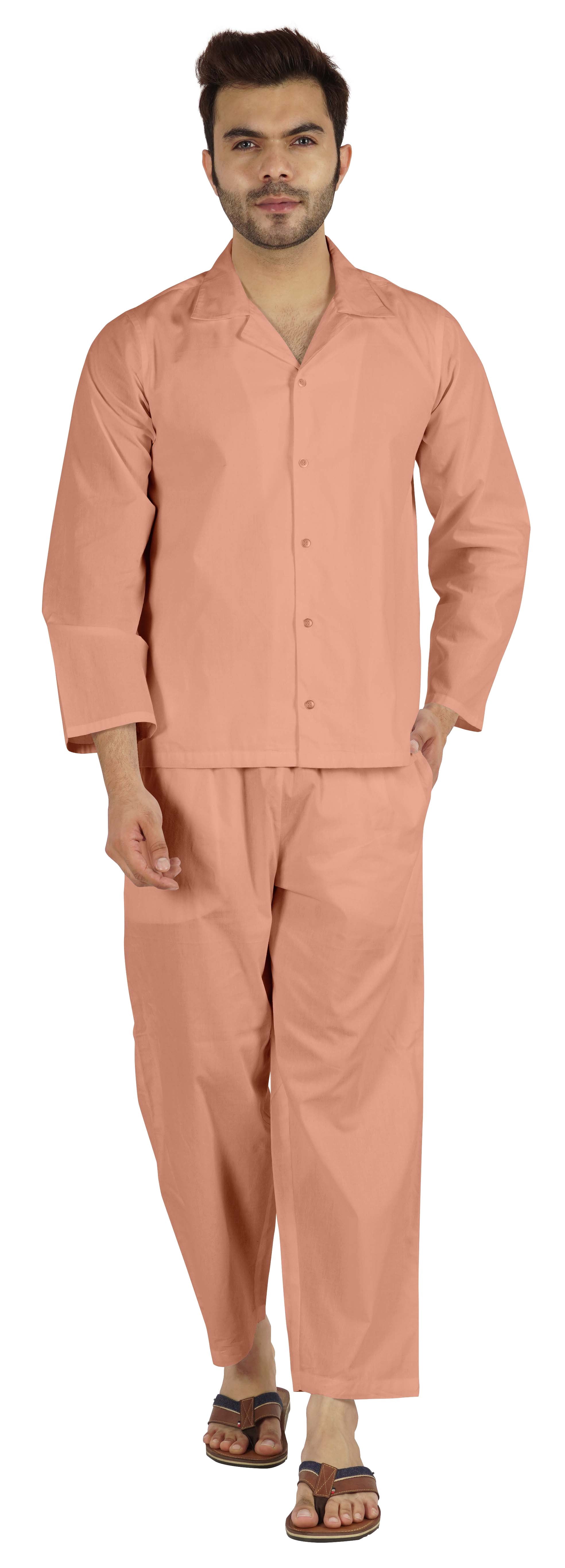 Inkmeso Ensemble de Pyjama Classique Uni en Coton, Pyjama Boutonné pour Hommes, 2 Pcs, Tenue de Nuit