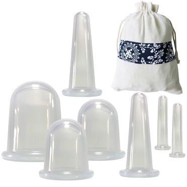 Ensemble de Thérapie par Ventouses en Silicone de Qualité Médicale de 7 Pcs pour Massage à Domicile - Ventouses Transparentes avec Formats 5,5 cm et 7 cm, Conception Facile à Utiliser, Matériau Durable, Comprend un Sac de Rangement, Idéal pour le Bien-être &