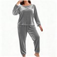 thumbnail image 4 of Ounisa Women Plus Size Pajama Set, Long Sleeve Button-Down Soft Comfy Two-Piece Sleepwear Lounge Set, 4 of 5