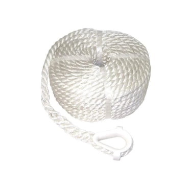Blue Dog Ligne d'ancrage marin avec dé à coudre, corde de bateau marine de 3/8 pouces x 150 pieds, corde d'ancrage de bateau en nylon torsadé à 3 brins de qualité supérieure