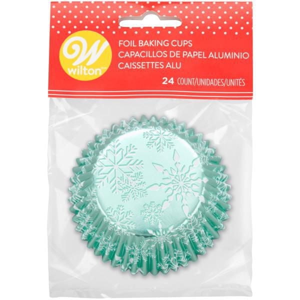 Caissettes alu pour petits gâteaux de Noël sarcelle avec flocon de neige Wilton, 24 unités