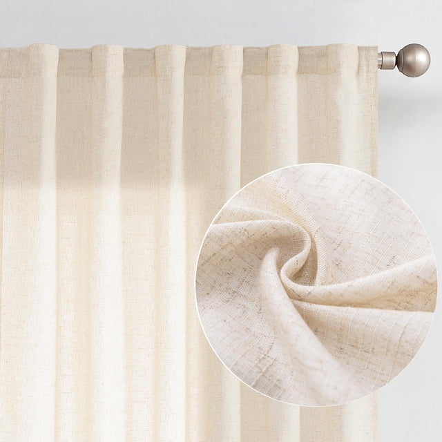 Curtainking Rideaux à Pattes Arrière 96 Pouces Beige Brut Rideaux Filtrant la Lumière Salon Chambre Draperies Poche pour Tringle Lin Rideaux Style Ferme Lot de 2