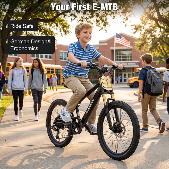 RUNDEER Vélo Électrique 20 Pieds' pour Enfants de 6 à 13 Ans, Ebike pour Enfants, 20 Mph, Autonomie de 32 Miles, 250 W, 36 V/10 Ah, Certifié 2849 par TUV, Garantie de 1 An, comme Cadeau pour Anniversaire, Noir
