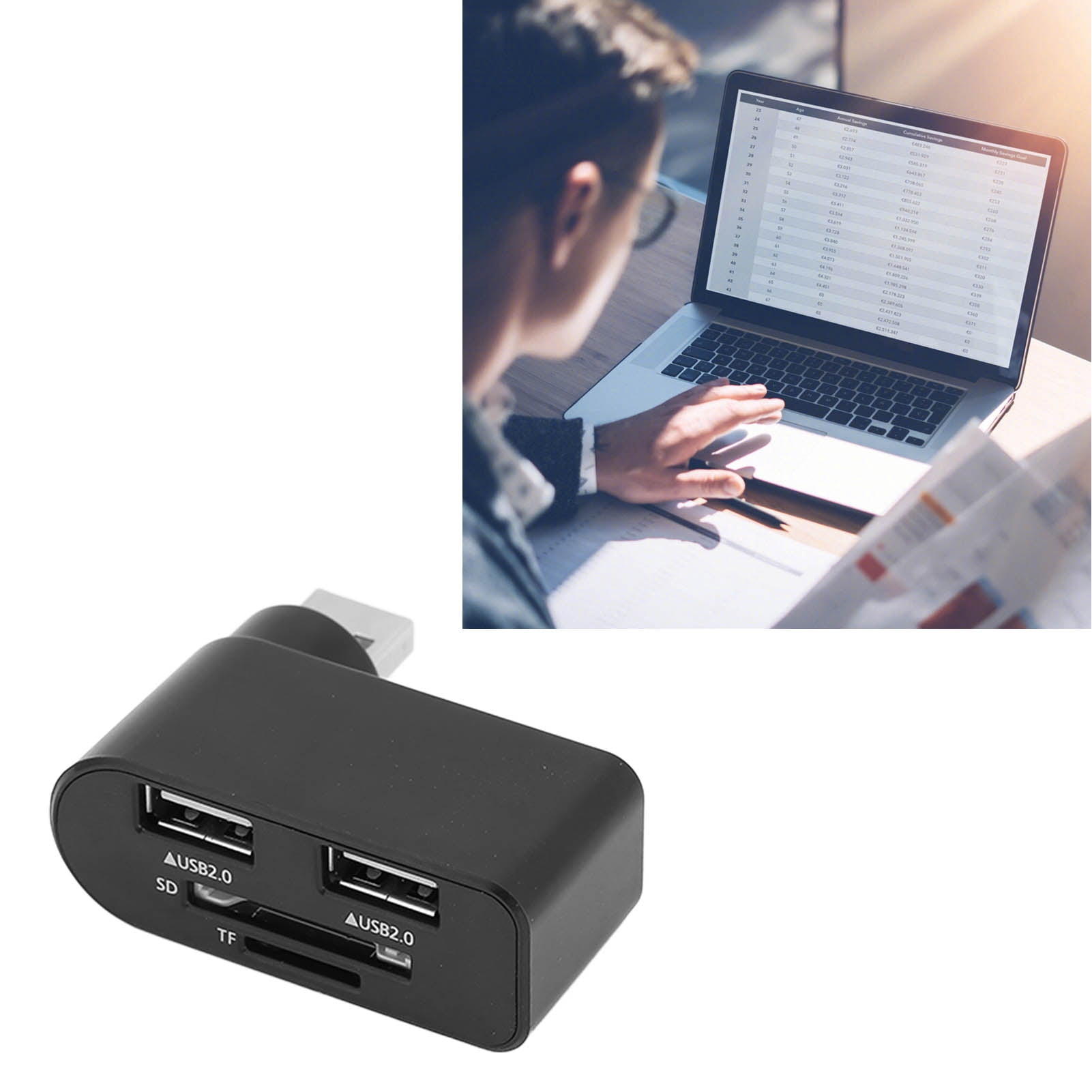 Loewten USB HUB,USB HUB With Memory Card Ports,2 Port USB HUB High Speed Splitter With Memory Card Ports For Card Reader Hard Drive Camera