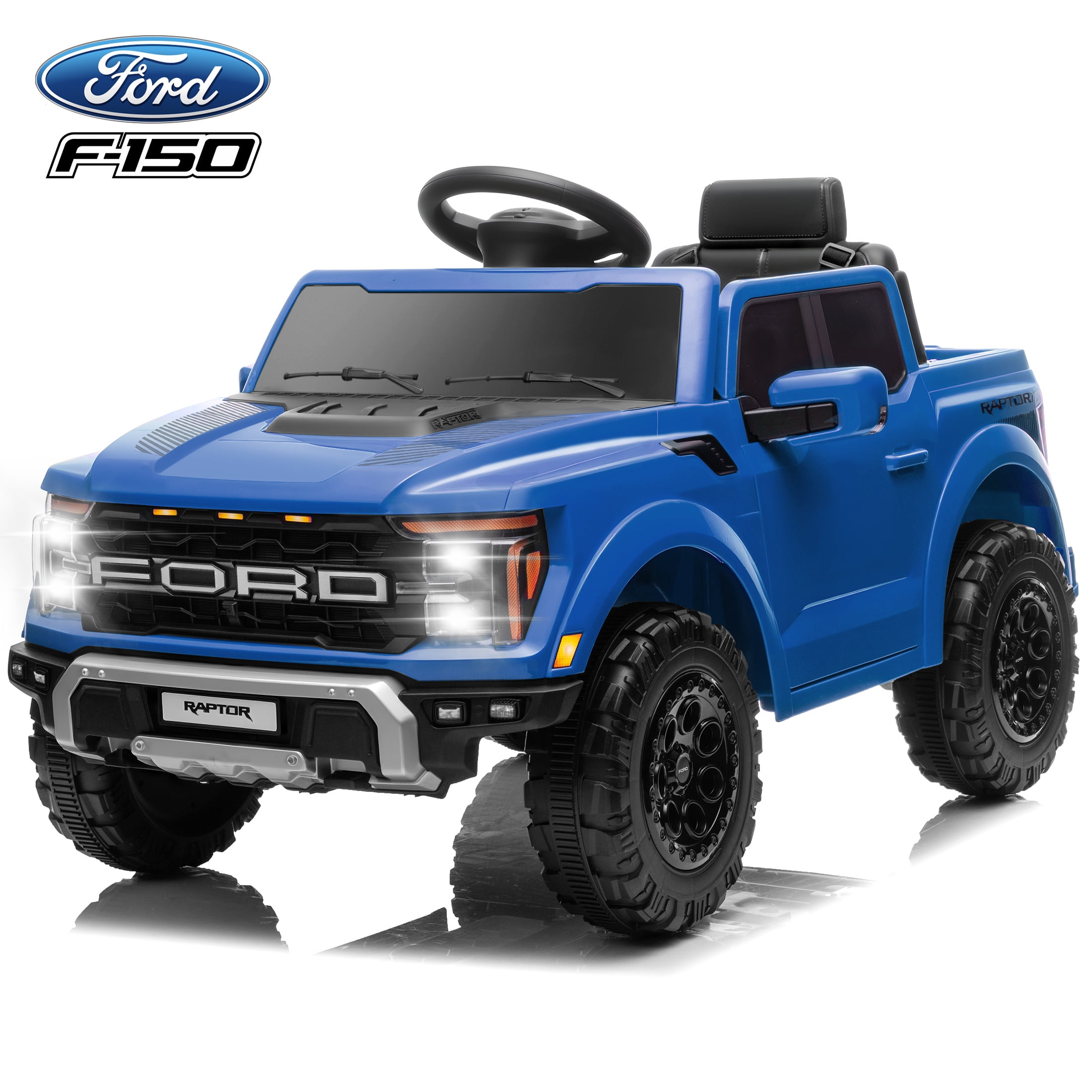 Voitures à Chevaucher Ford, Jouets Ford F150 Raptor 12V à Chevaucher Motorisés avec Télécommande, Voiture Électrique pour Enfants avec Bluetooth/fm/coffre, Camion 4 Roues pour Tout-Petits Garçons Filles 3-6 Ans, Bleu