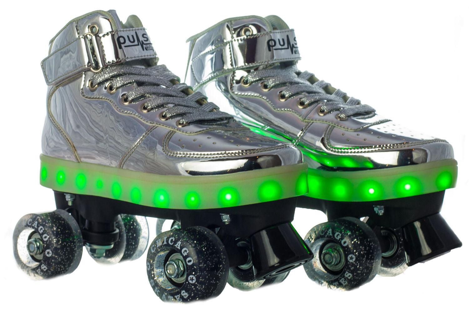 Chicago Skates Pulse LED Light Up Rollerskates, Silver, Size 1