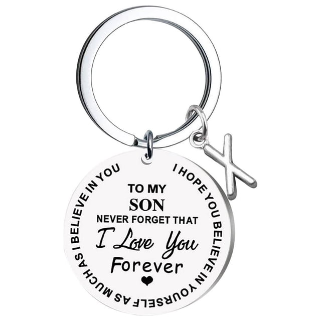 EGNMCR Keychains DIY To My SON Stainless Steel Last Name 26 Letter Keychain 2.5cm Fashion Decorations