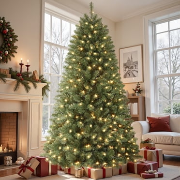 Lolsea 7ft Pre-Lit Premium Artificial Hinged Christmas Tree w/ Warm White Lights, Perfect Choice for Xmas Decoration