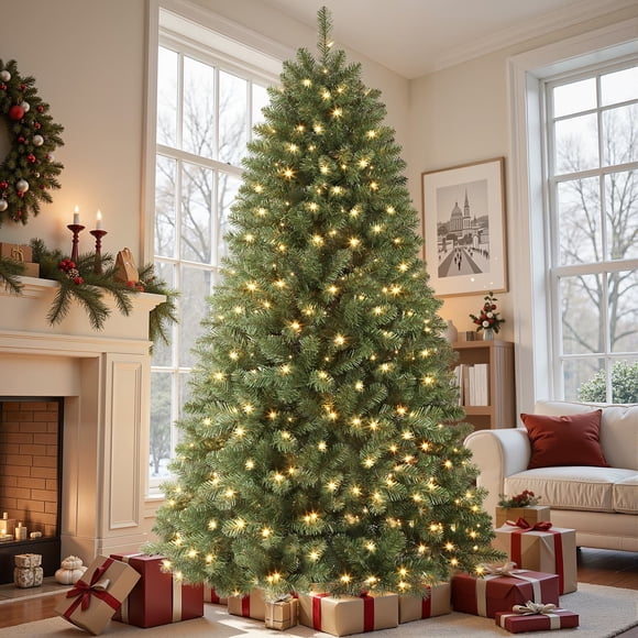 Lolsea 7ft Pre-Lit Premium Artificial Hinged Christmas Tree w/ Warm White Lights, Perfect Choice for Xmas Decoration