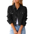 thumbnail image 1 of LUXUR Veste Femme Manches Longues Camionneur Cardigan Court Noir L, 1 of 2