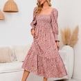 thumbnail image 2 of RKSTN Robe Maxi à Manches Longues pour Femmes, Encolure Carrée, Décontractée, Boutonnée, Bohème, Imprimé Floral, Automne, Longues Robes, 2 of 7