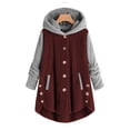 thumbnail image 1 of LSLJS Women's Winter Plush Solid Color Hooded Sweatshirts Button Long Sleeve Split Round Neck Comfortable Pajamas Coat, 1 of 4