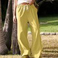 thumbnail image 2 of Timegard Womens Cotton Linen Pants Elastic Waist Wide Leg Solid Color Trend Lounge Pants with Pockets, 2 of 7