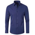 thumbnail image 1 of Solid Color Lapel Mens Shirts Fashion Long Sleeve Fitted Button Front Closure Shirts for Men(Navy,XS), 1 of 2