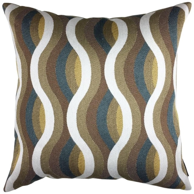 Homeport Coussin Décoratif Multi-Vagues de Forme Carrée avec Housse en polyester Tissé Présentant un Motif de Vagues Multicolore dans des Tons Bleu, Brun, beige, Blanc et or. Rempli de polyester pour la Douceur, Idéal pour Rehausser les Canapés, sofas Ou la Literie dans les Maisons Canadiennes. Souvent Utilisé comme Coussin d'Accent Confortable pour s'Asseoir Ou la Literie.