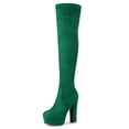 thumbnail image 1 of Unique Bargains Bottes Cuissardes à Plateforme à Talon Bloc pour Femme Vert 8,5, 1 of 7