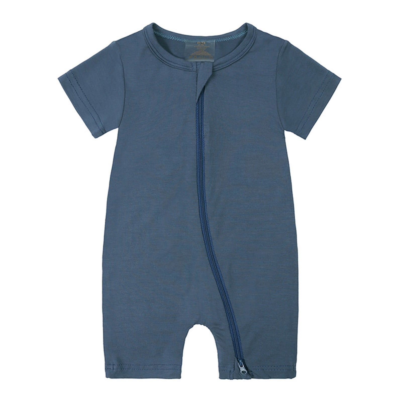 AherBiu Unisex Baby Clothes Short Sleeve Zip up Newborn Onesie Summer Crewneck Solid Color Rompers Outfits