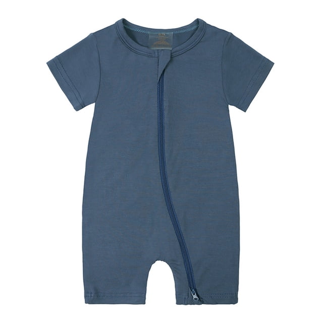 MeetoTime Combinaison à Fermeture Éclair à Manches Courtes et Col Rond pour Bébés Garçons Filles, Été, Nourrisson Tout-Petit, Couleur Unie, Barboteuses Courtes