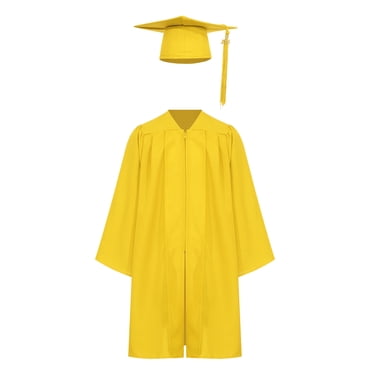 TTAO Kids Unisex Graduation Gown Robe Cap V Neck Set with 2025 Badge Tassel for School Graduation Yellow 30