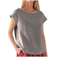thumbnail image 1 of Penkiiy Blouse en Lin pour Femme à Manches Courtes, Col Ras du Cou, Hauts d'Été Décontractés, Coupe Ample, Gris G, 1 of 5