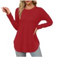thumbnail image 1 of Yuyuzo Womens Tops Crew Neck Long Sleeve Side Split Solid Color Loose Casual Basic Fall Tunic Top, 1 of 5