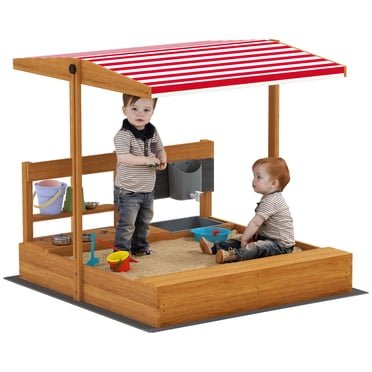 Outsunny Bac à Sable pour Enfants avec Couvercle, Bac à Sable en Bois pour l'Extérieur, Rouge