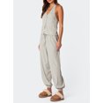 thumbnail image 3 of Diconna Women's 2 Piece Lounge Set Sleeveless Halter Neck Button Tops Casual Drawstring Pants Sleepwear Sets, 3 of 7