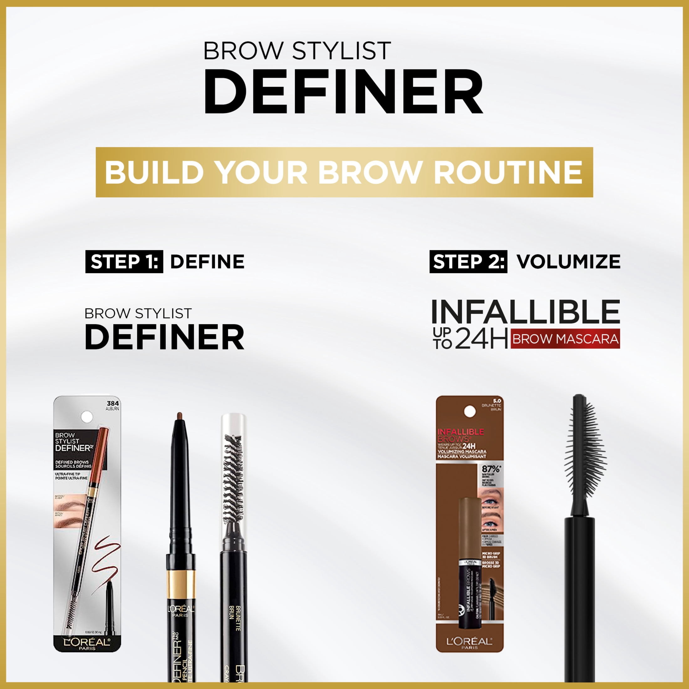 L’Oréal Paris Cosmétiques Crayon à Sourcils Brow Stylist Definer, Pointe ultra-fine de 0,5 mm pour des sourcils bien définis sans espaces, Brunette ,90 mg