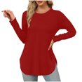 thumbnail image 1 of Yuyuzo Womens Tops Crew Neck Long Sleeve Side Split Solid Color Loose Casual Basic Fall Tunic Top, 1 of 6