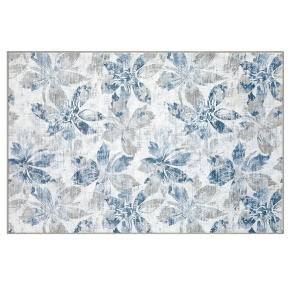 Marina Decoration Decor Luxury Non-Slip Rubber Backing Safety Soft Runner Area Carpet Floor Area Rug Indoor Interior Accent Decorative Mat, Blue Grey Floral Design, 32 x 48 Inch