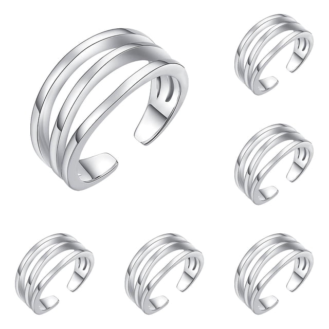 Silver Adjustable Toe Band Ring with Open Joint Design for Comfortable Foot Wear, Clear 6Packs