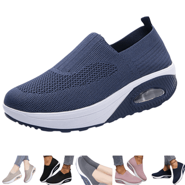 longantii Orthopedic Shoes for Women Arch Support Non Slip Slip on Sneakers Wide Width Mesh Stretch Business Casual Shoes Comfortable 2026 New Foam Shoes Navy